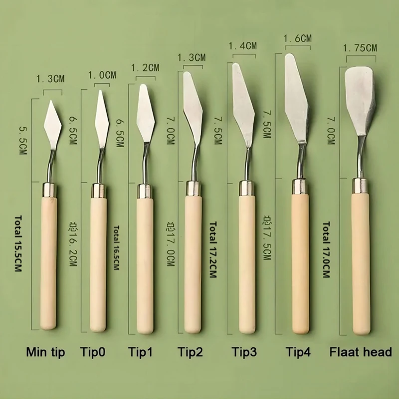 7 ชิ้น/เซ็ตสแตนเลสภาพวาดสีน้ํามันมีด,ศิลปินหัตถกรรมไม้พาย,มีด Palette, มีดผสม, Scraper Art เครื่องมือ