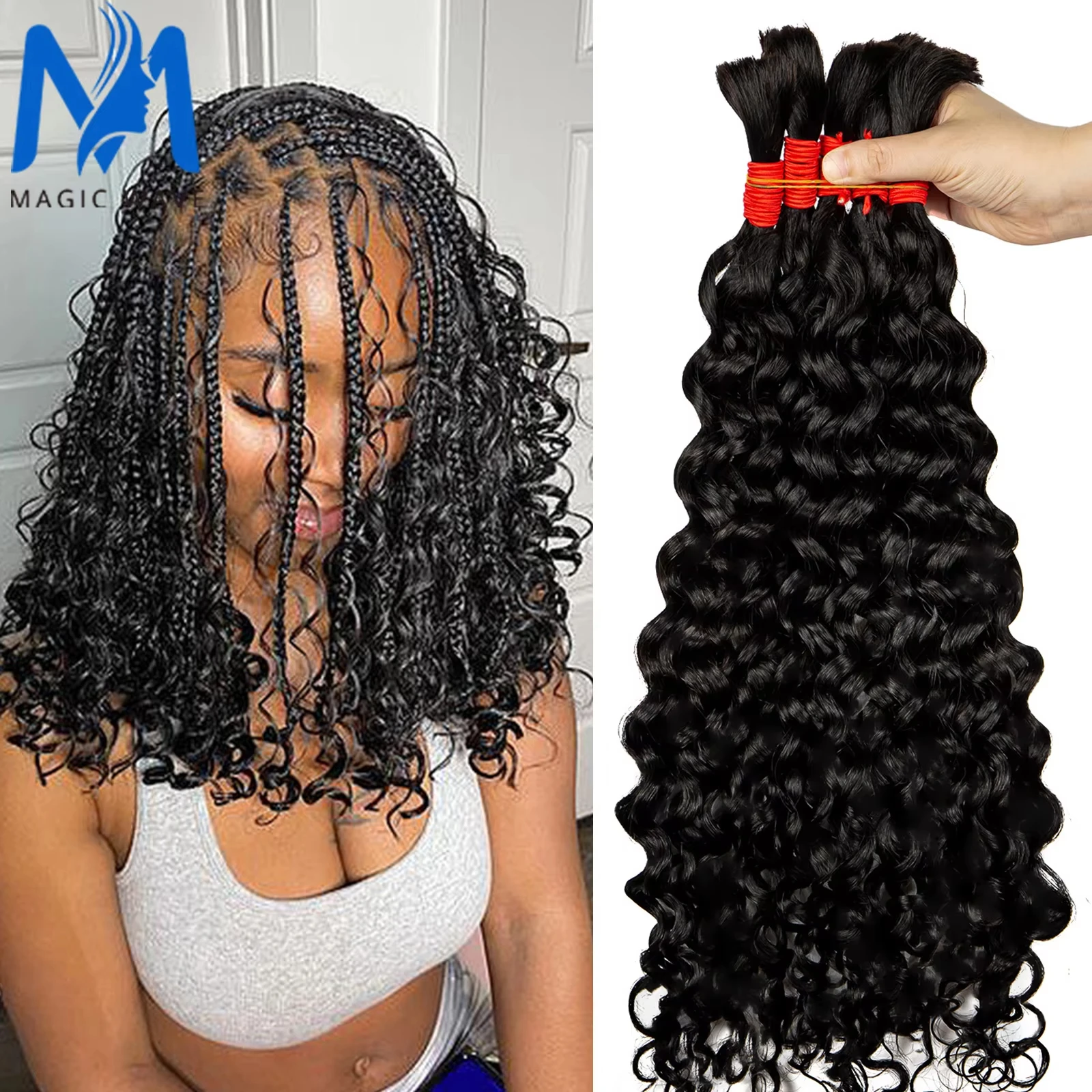 Onda de água em massa boho trança cabelo humano em massa onda profunda em massa para trança 100% extensões de cabelo virgem brasileiro não processado