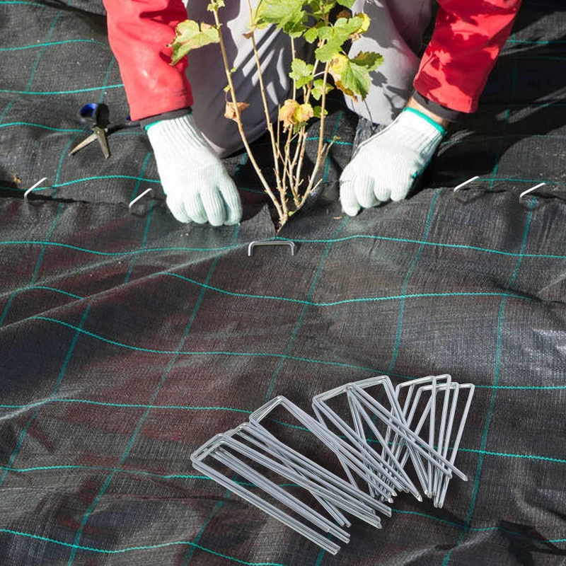 Garden Peg โลหะเงิน U-Shape Garden Staple Garden Ground เล็บฟิล์มหมุดคงที่สวน Fixing เครื่องมือฟิล์ม Peg