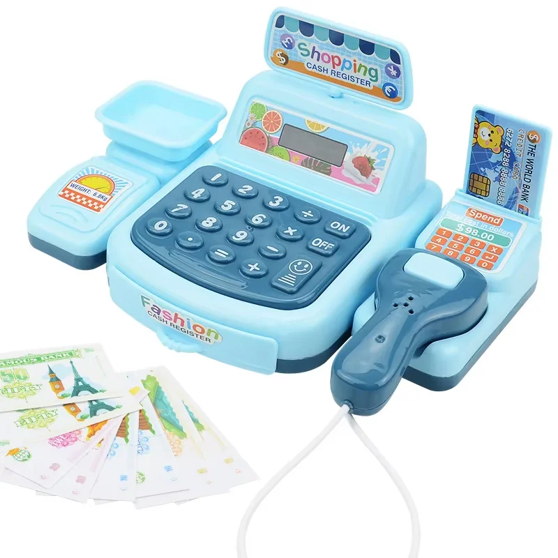 Cassiere giocattolo Registratore di cassa Playset Supermercato Checkout Toy con suono e luce Shopping Cassiere Gioco di ruolo Set per bambini