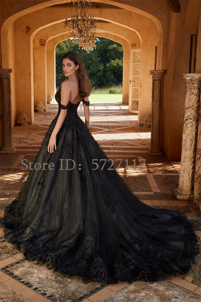 Elegant Sweetheart Tulle งานแต่งงานชุด Sequins Appliques ลูกไม้ปิดไหล่ชุดเจ้าสาว Party Custom Made