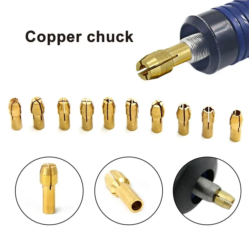11pc Messing futter Silber mutter elektrische Schleif bohrmaschine Klemme Mini-Bohrer Spannfutter Elektrowerkzeug-Zubehör-Set
