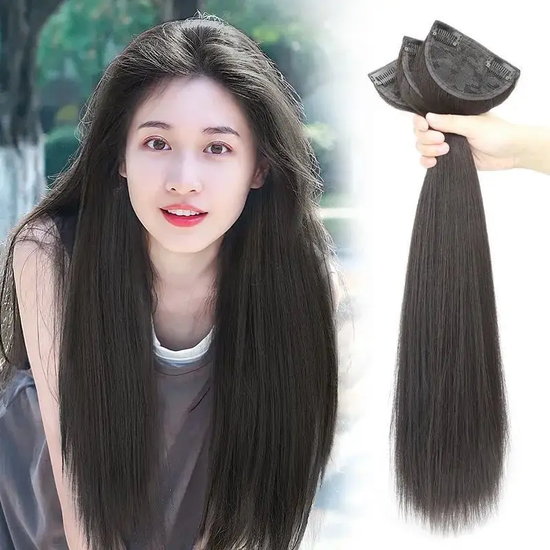 Pruik Lang haar voor dames Driedelig Naadloos Pruikpatch Steil haarextensions Onzichtbare kunsthaarextensions Synthetisch