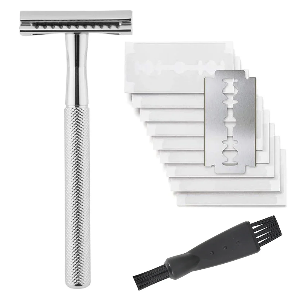 Safety Razor with Brass Weighted Handle and 5 Double Edge Safety Blade Refills,Single Blade Razor for Men, Designed for Coarse