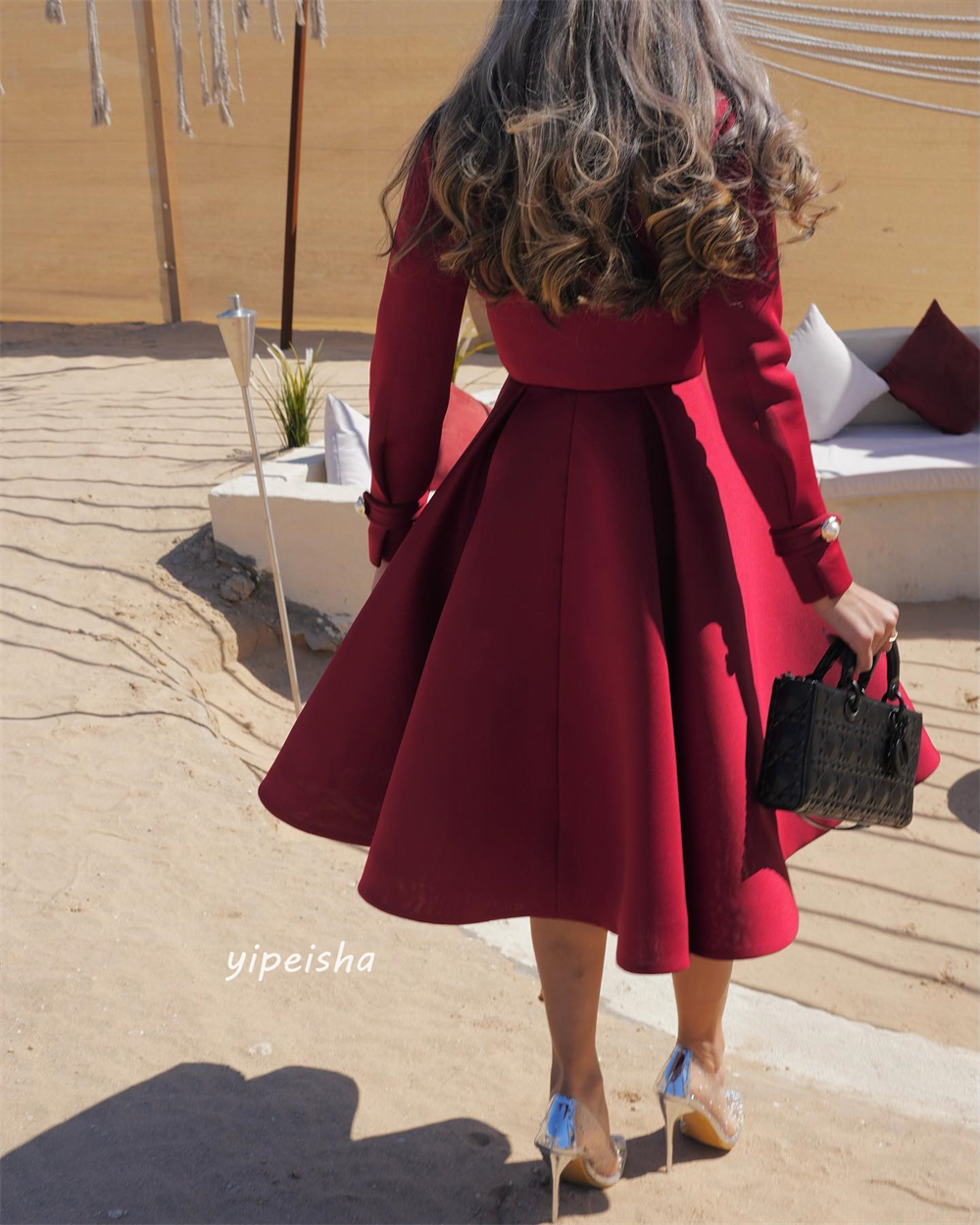 Customized Jiayigong s Pearl Draped Valentine's Day A-line High Collar Bespoke Occasion Gown Knee Length Dresses