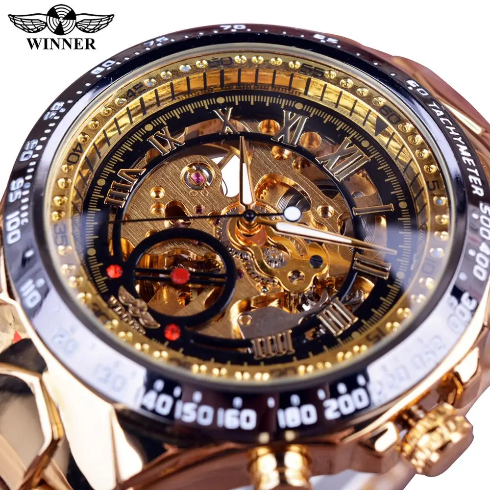 ผู้ชนะ Mechanical Sport Design Bezel นาฬิกาแฟชั่น Mens นาฬิกาแบรนด์หรู Montre Homme นาฬิกาผู้ชาย Automatic Skeleton นาฬิกา