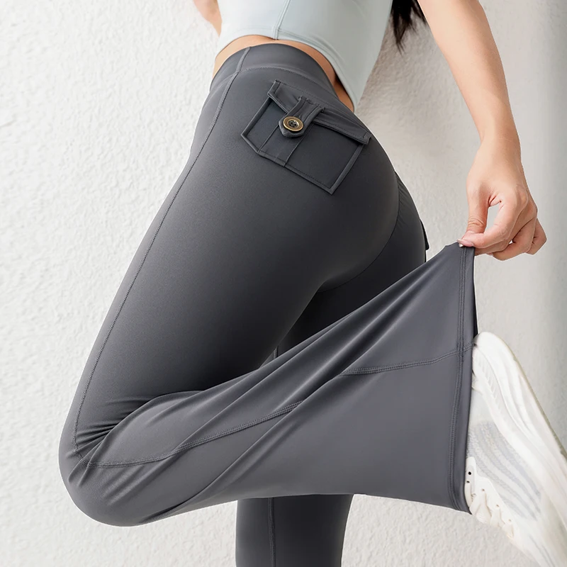 สีทึบ Butt Lifting Gym ฟิตเนสกางเกงเอวสูง Flared โยคะสําหรับสตรี