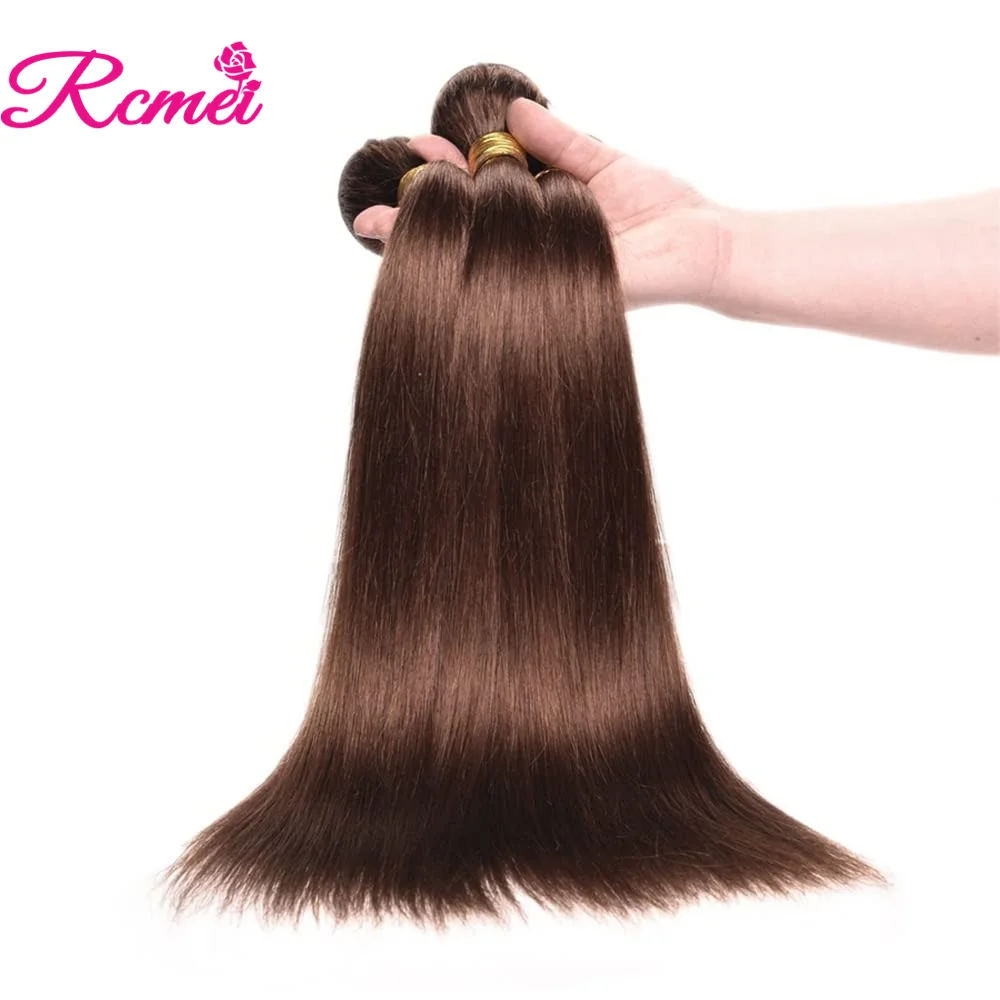 Pure-สีตรงเส้นผมมนุษย์สาน1/3/4Pcs บราซิลเส้นผมมนุษย์รวมกลุ่ม Double Weft สีน้ำตาลตรงเส้นผมมนุษย์ extension