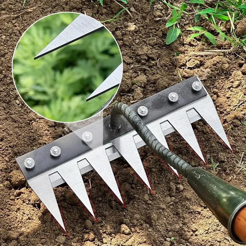 5/6/7/8 Teeth Garden Weeding Rake Carbon Steel Removable Rake Soil Hoe Agricultural Straw Rake Multi Purpose Weeding Tools