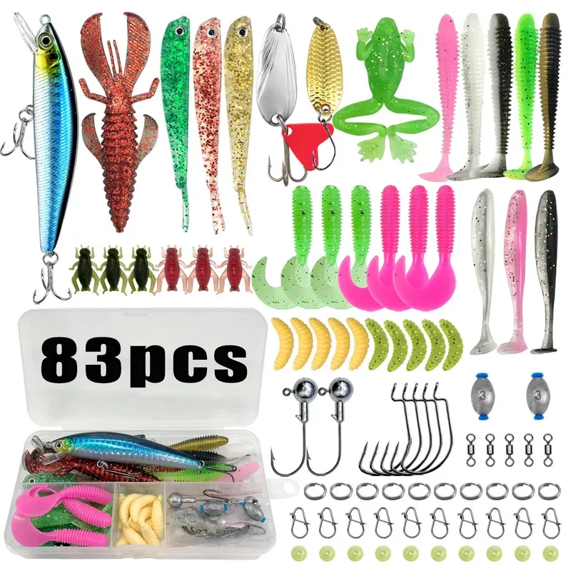 Pesca 83/133/193/239/409pcs Kit di esche da pesca per trota/pike/bassi Set da pesca multi-luci Attrezzatura a strati Pro Gear Tackle Box