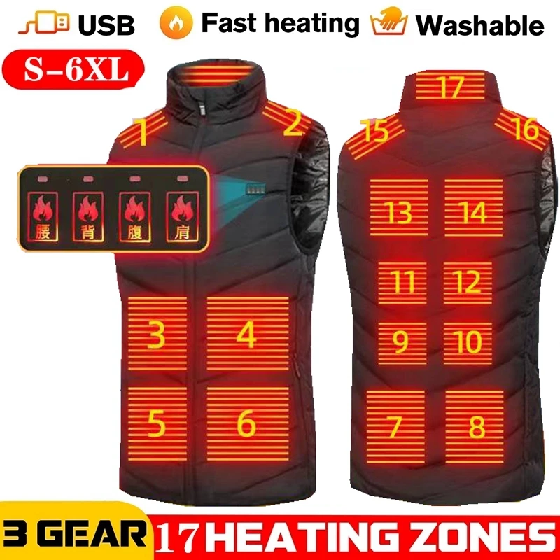 Homens usb infravermelho 17 áreas de aquecimento colete jaqueta masculina inverno elétrico aquecido colete para esportes caminhadas oversized 5xl