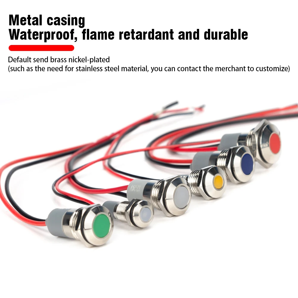 1PC IP65 6mm LED Waterproof Metal Indicator Light Signal Lamp With Wire 5V 12V 24V 220V Red/Yellow/Blue/Green/White Metal Button