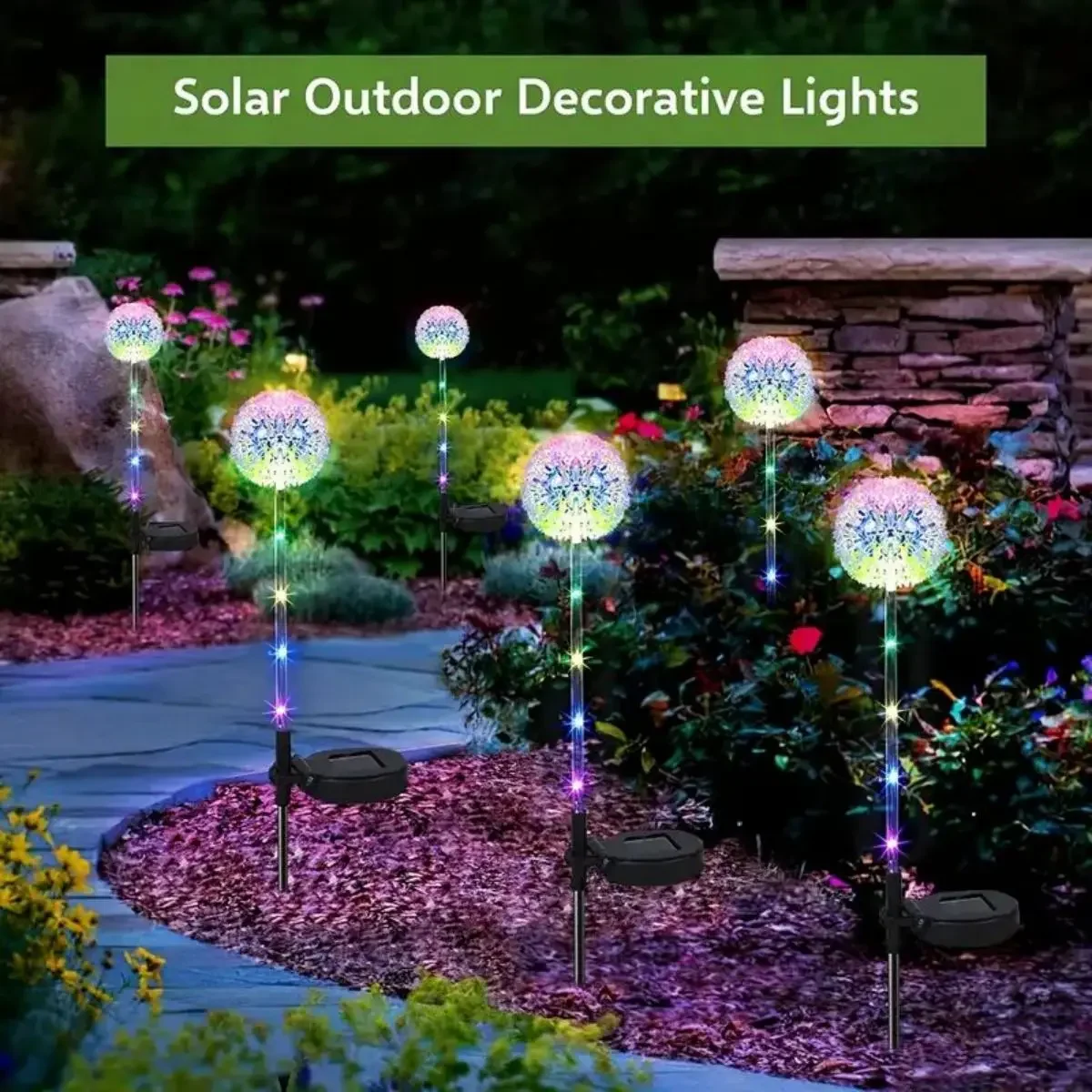 3 LEDS พลังงานแสงอาทิตย์กลางแจ้ง Dandelion ไฟ LED สี Scallion Ball ไฟ, ไฟสนามหญ้า, สําหรับ Garden, Patio, ทางเดิน, ตกแต่งสนามหญ้า
