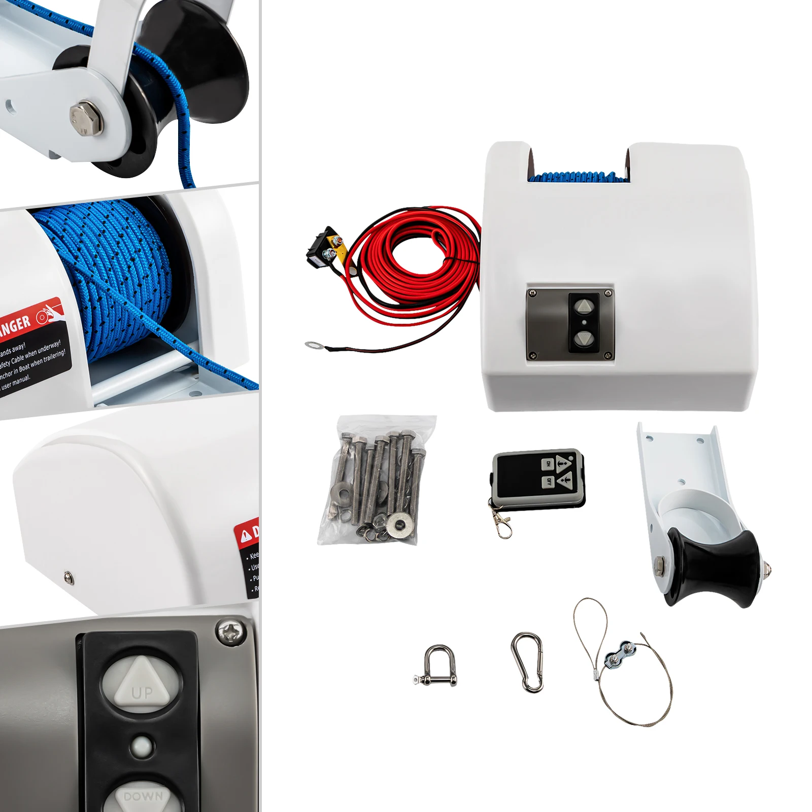 12V Electric Anchor Winch 45LBS Load Capacity Boat Winch with Remote Control Marine for Dropping Anchor Operations