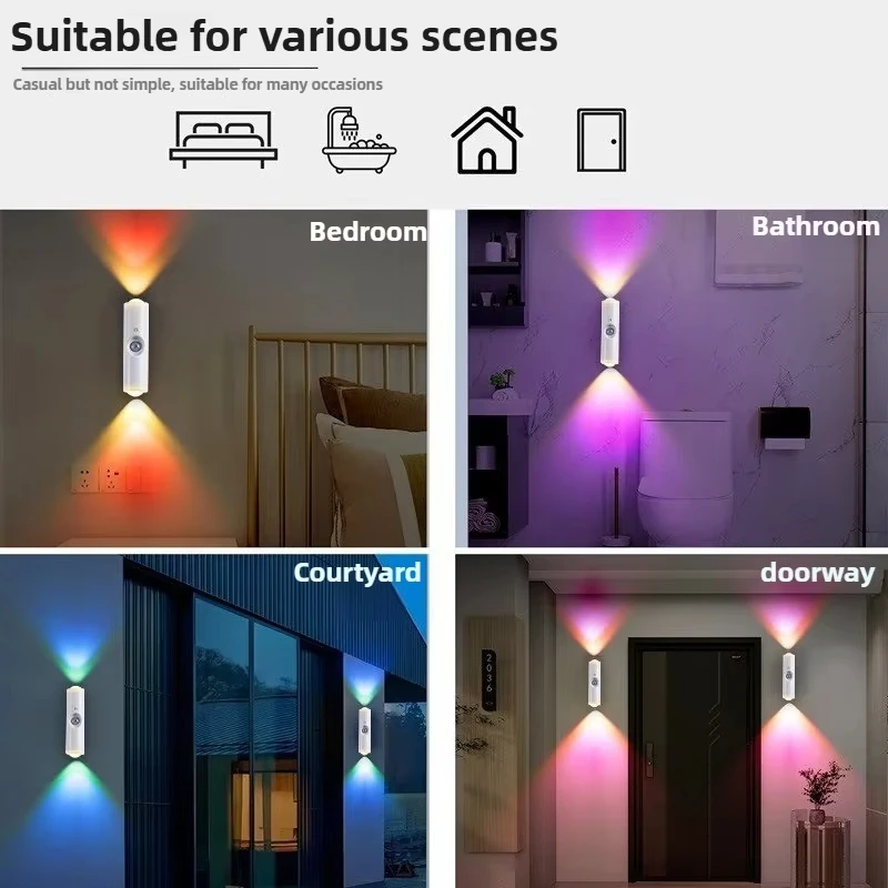 Inteligente rgb gradiente luz noturna sensor de movimento magnético recarregável lâmpada parede para o quarto banheiro armário jardim decoração casa