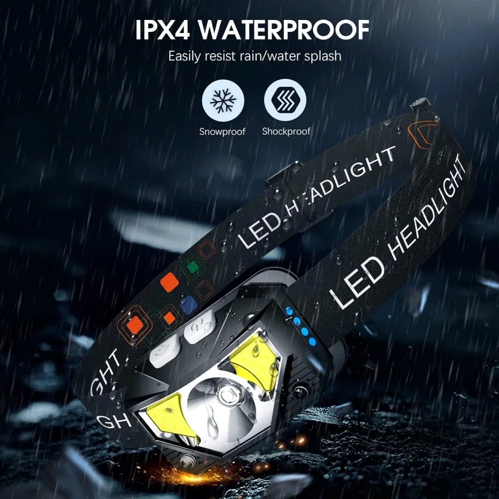 Linterna frontal brillante de 1200 lúmenes, faro LED recargable, luz roja, resistente al agua, Sensor de movimiento, lámpara para cabeza, luz para cabeza de pesca