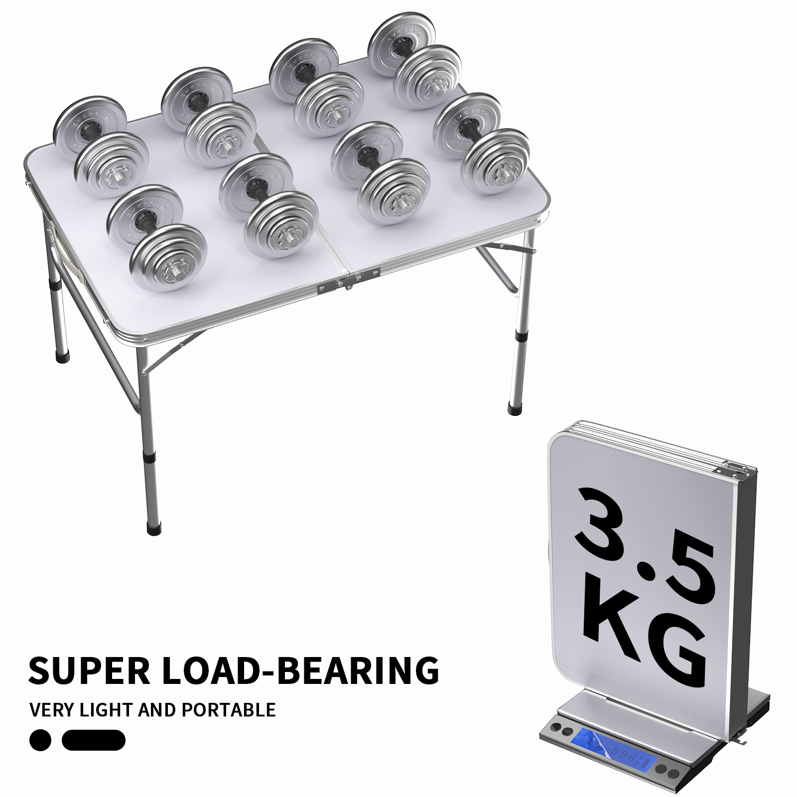 3FT/90cm Folding Table Lightweight Portable Camping Table, Non-Slip Rubber feet , Premium Quality Steel Aluminium Foldable Table