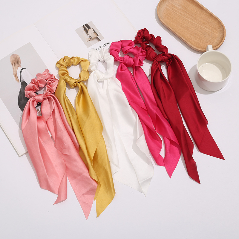 สีทึบซาตินริบบิ้นลําไส้ขนาดใหญ่แหวนผม Tie หางม้า Streamer แฟชั่นอุปกรณ์เสริมผมหัวเชือกผู้หญิงยาง Band