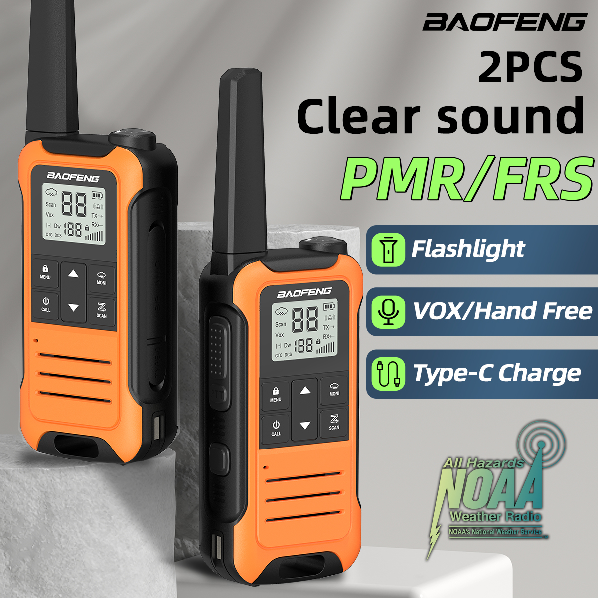 2 uds Baofeng F22 Mini Walkie Talkie PMR FRS linterna recargable de largo alcance niños Radio bidireccional cargador tipo C para viaje de Camping