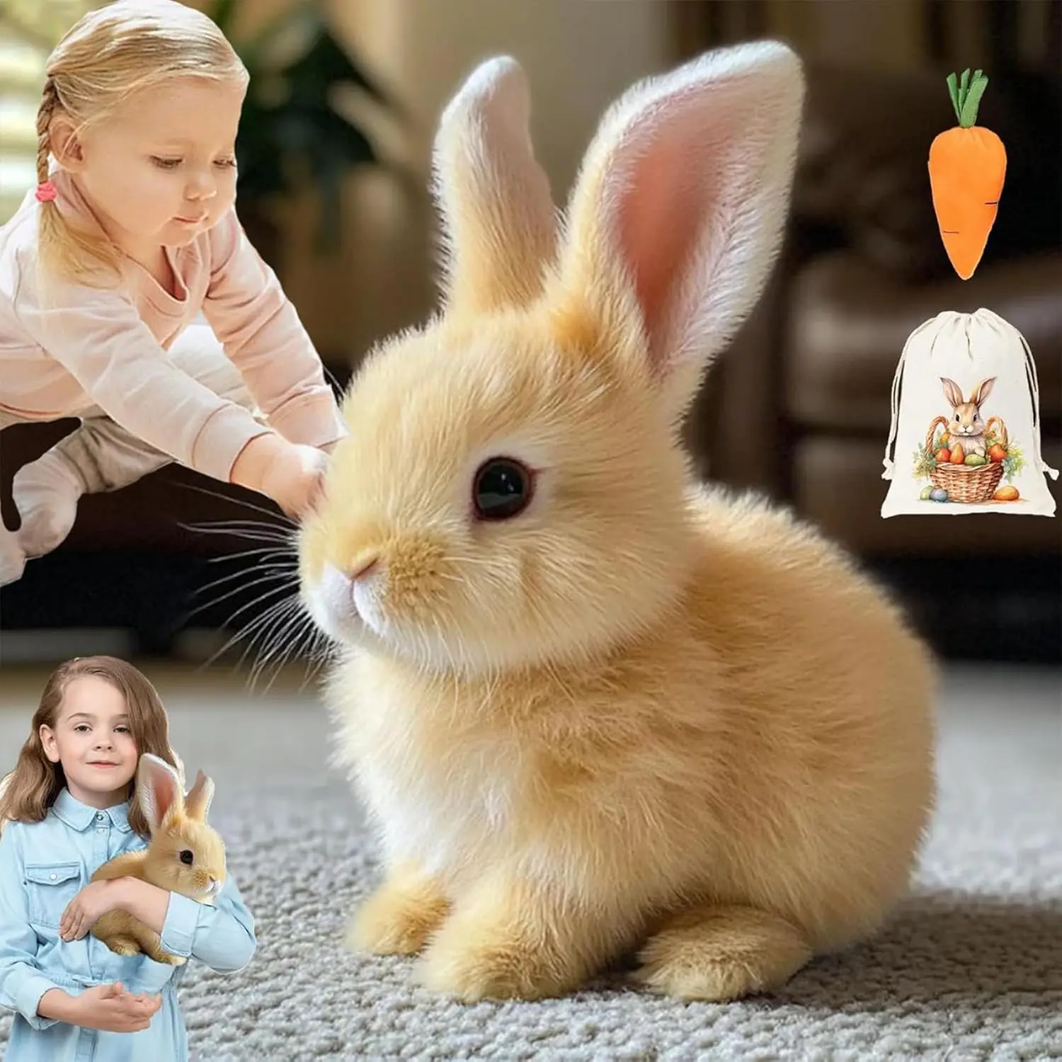 Bunby - Pascua Mi conejito realista de juguete, conejito interactivo realista: saltando, enganche y agitar las orejas, conejito realista