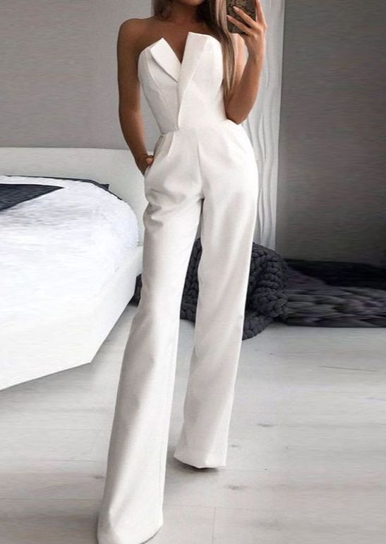 Jumpsuits สําหรับผู้หญิง Jumpsuits เซ็กซี่ Slim Office Lady Elegant Chic แขนกุดสีดําสีขาวสีแดง Casual Romper Bodysuit
