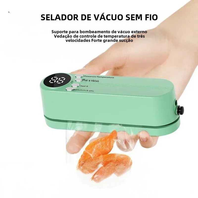 Máquina seladora a vácuo compacta e bem projetada, selos de plástico de qualidade alimentar, sacos de vácuo e sacos de rolo, acessório de cozinha ideal
