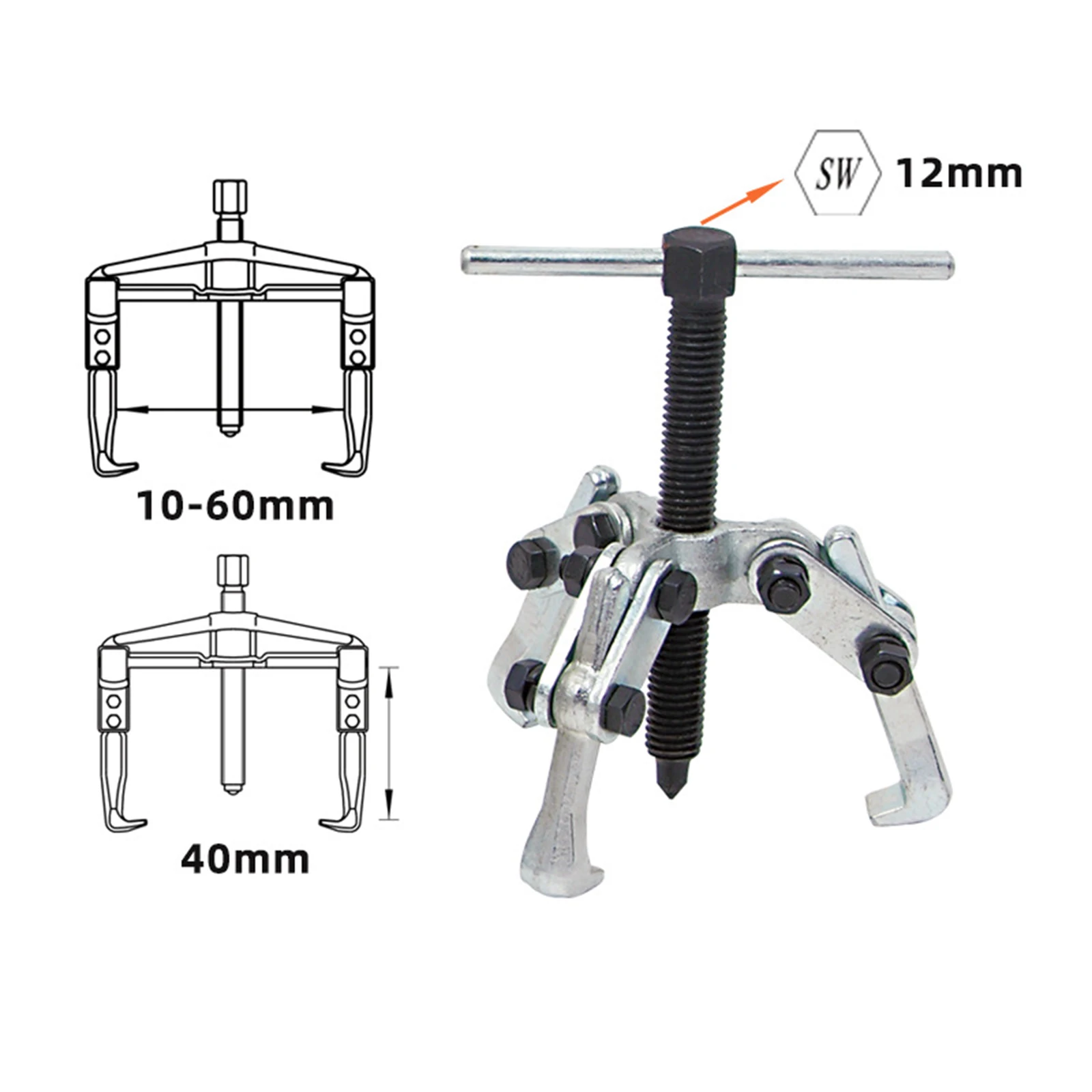Extractor de cojinetes de alta resistencia, 2 mandíbulas, 3 mandíbulas, herramienta de reparación de automóviles, extractor de engranajes de mandíbula de forja, sujeción ajustable de 10 a 60mm