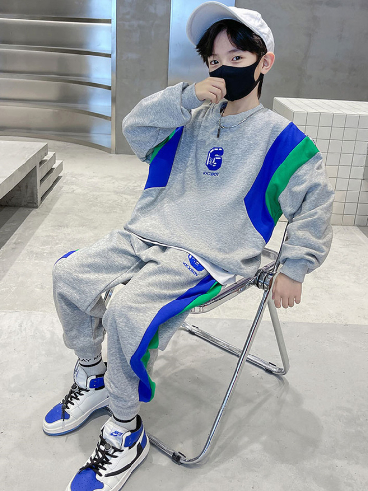 Ropa de primavera para adolescentes, conjunto de sudadera y pantalones con letras bordadas para niños, chándal de 2 piezas con parte superior e inferior a la moda