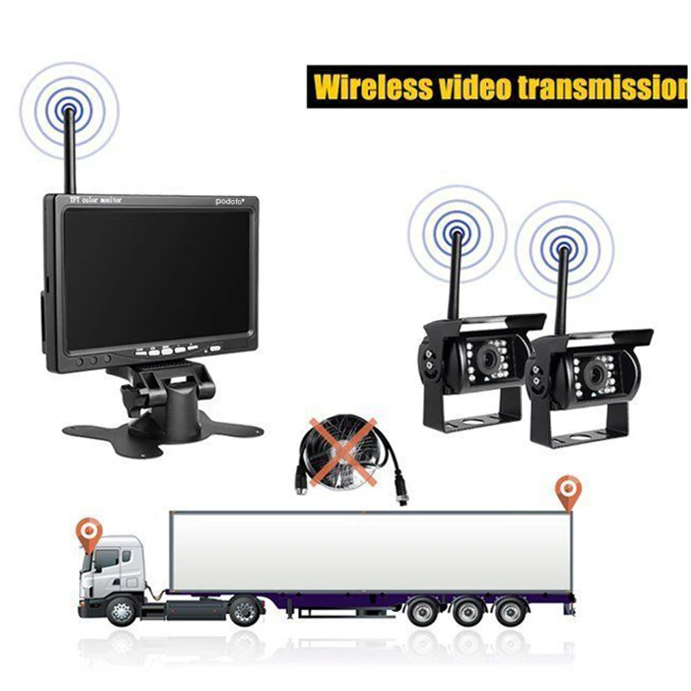 Podofo Auto Drahtlose Rückfahr Parkplatz Recorder Back Up Camara System Für RV Bus Lkw 7 "Monitor System Fahrzeug CCTV Kamera 2CH