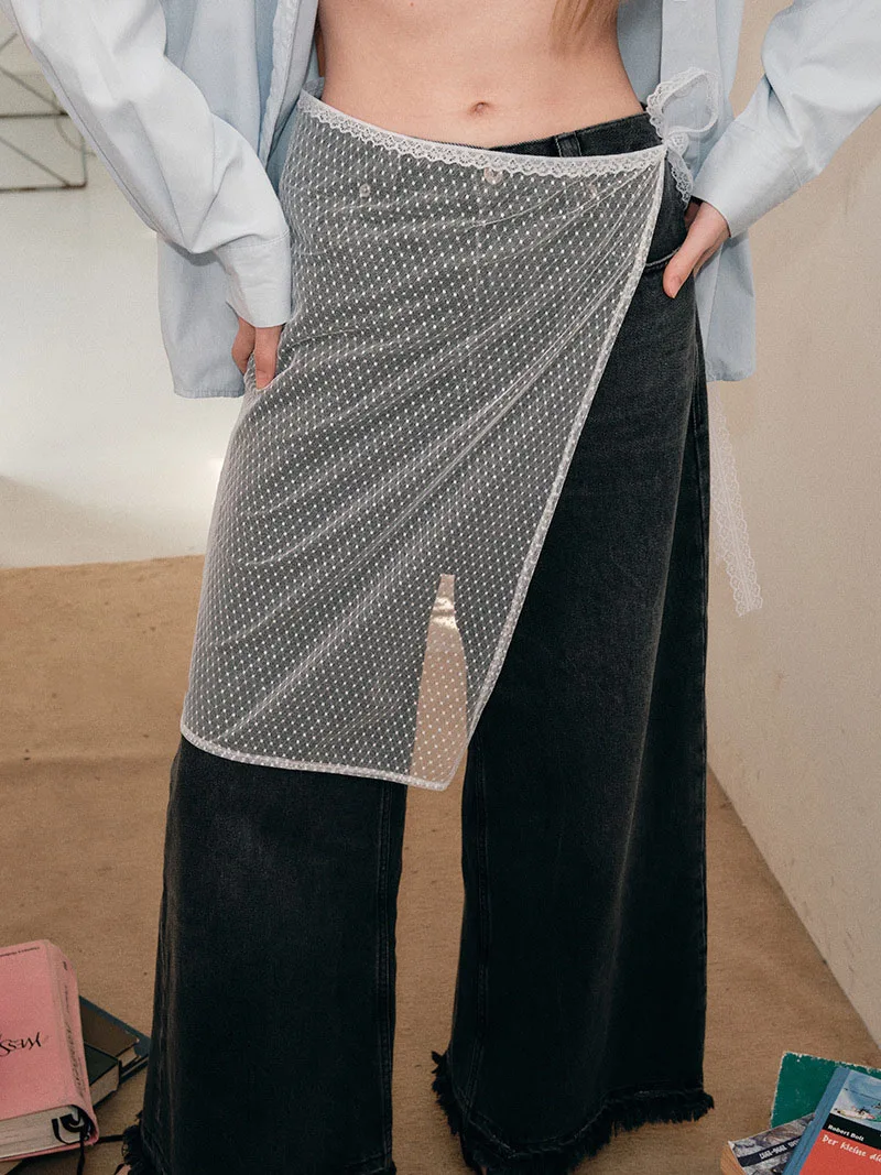 Gonna di garza a strati di pizzo con allacciatura da donna Vintage Bowknot Stampa cinturino in pizzo trasparente Tenda per abito in tulle con fasciatura in un unico pezzo