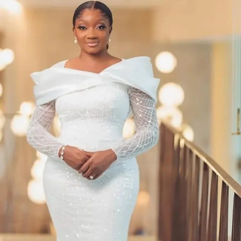 Abiti da sposa scintillanti personalizzati a sirena africana maniche lunghe in pizzo da donna abiti da sposa lucidi per ragazze nere