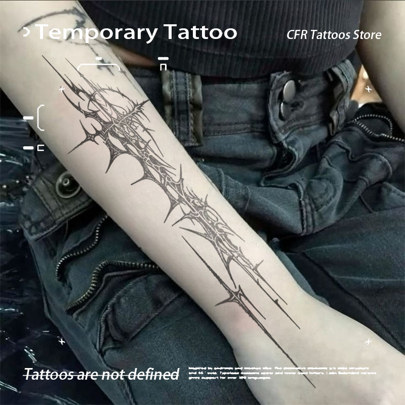 Готический Темный Шип Крест Травяной Сок Татуировки Наклейки Поддельные Тату Временные Татуировки Полуперманентные Татуировки Цветы Очарование Хотвайф