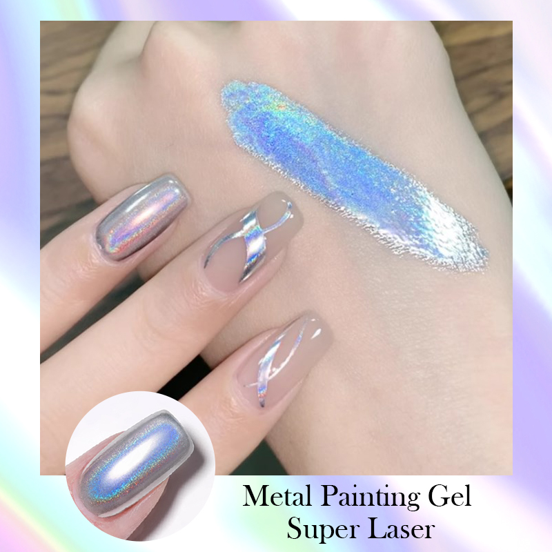BORN PRETTY Super Laser Bright Metallic Gel Nail Polish Liner Painting  Silver Mirror Glitter Effect Soak Off Drawing Chrome Gel
