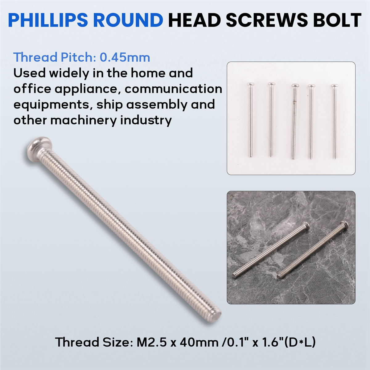 ABFA M2.5 x 40mm 304 Parafusos de cabeça redonda Phillips de aço inoxidável 60 unidades