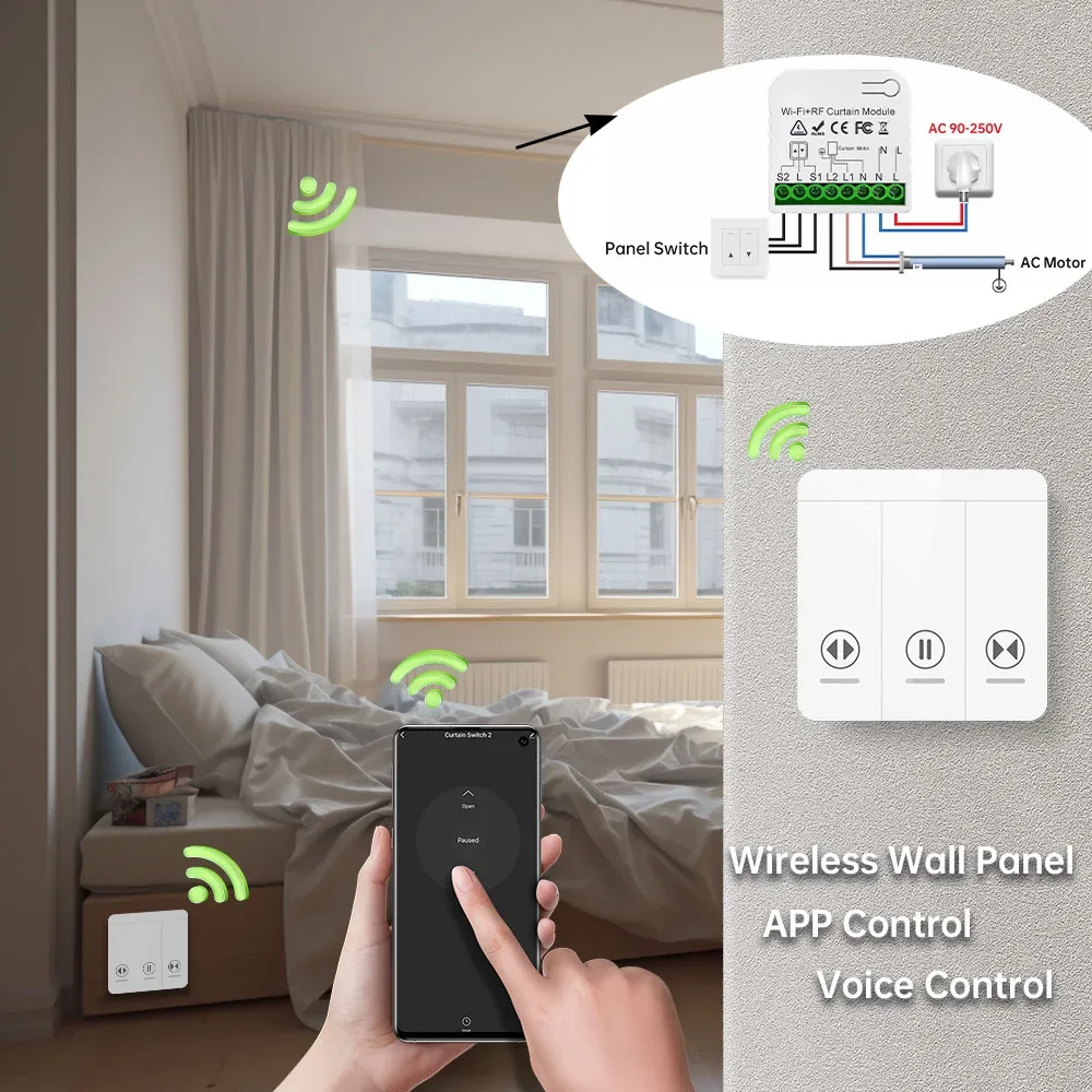 Tuya Smart Life interruptor de cortina Wifi Rf módulo de persiana enrollable 433mhz transmisor de panel de pared, para persianas de ventana de puerta de garaje Alexa