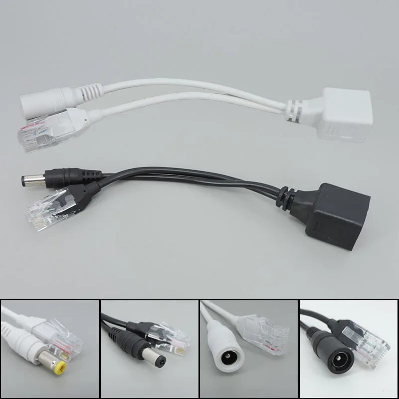 Cabo Adaptador Ethernet de Alimentação Passiva, Divisor POE, Módulo de Abastecimento do Injector, Branco, Preto, RJ45, DC, 12-48V, IP, CCTV, Camea