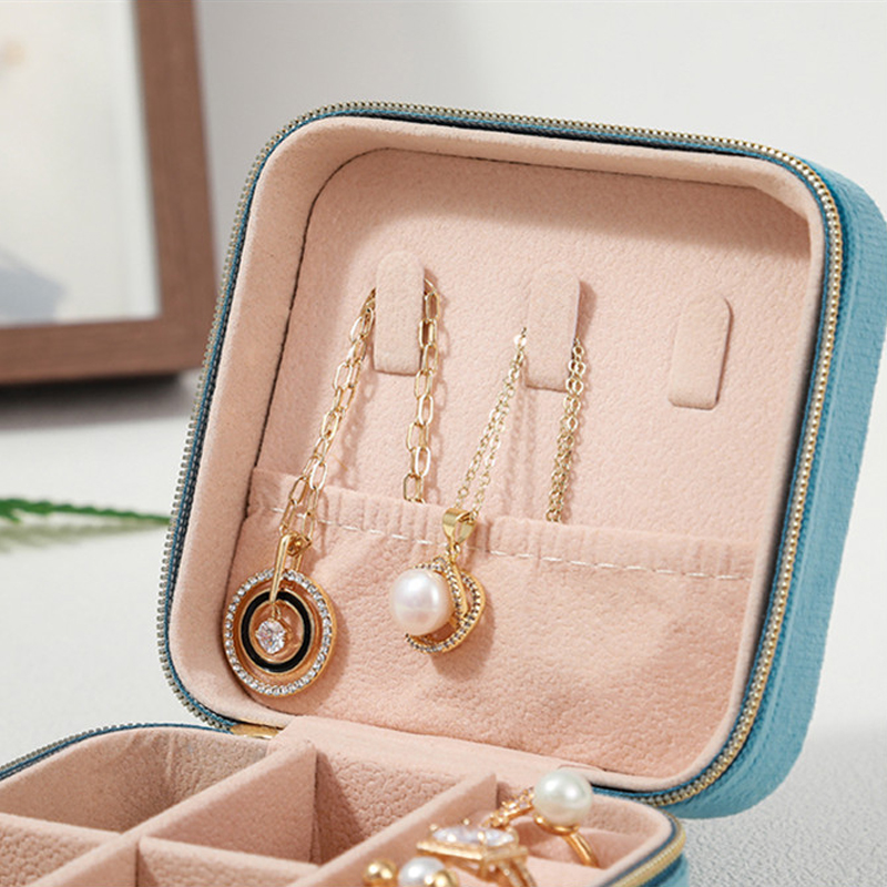 Fluwelen Sieradendoos Voor Vrouwen Ketting Ring Oorbellen Organizer Houder Reizen Draagbare Rits Vierkante Sieraden Opbergdoos