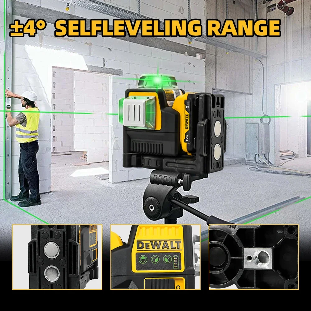 Dewalt DW089 Laser level 3 Sides*360 Degree Vertical 12 Line Self-Leveling Horizontal And Vertical Cross Line Tools 12V Battery