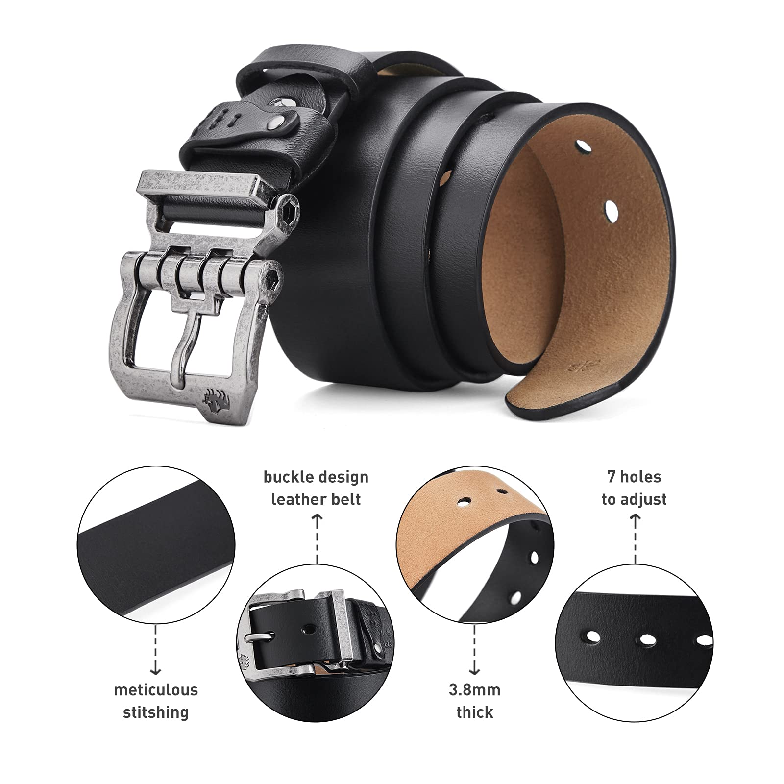 BISON DENIM-Cinturón de cuero de alta calidad para hombre, correa de cuero genuino, hebilla de Pin de lujo, cinturón vaquero Vintage elegante para hombre