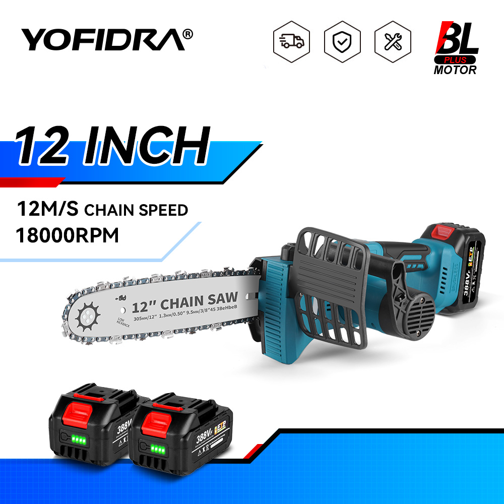 YOFIDRA 12 дюймов 2000 Вт бесщеточная электрическая пила аккумуляторная деревообрабатывающая садовая режущая лесозаготовительная машина электроинструменты для Makita 18 В батарея