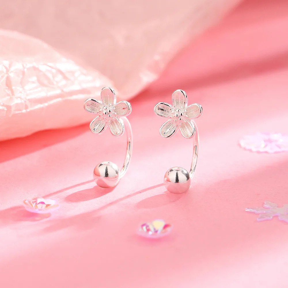 Real 925 เงินสเตอร์ลิงดอกไม้สกรูเจาะต่างหูเครื่องประดับ Fine หรูหรา Minimalist อุปกรณ์เสริม