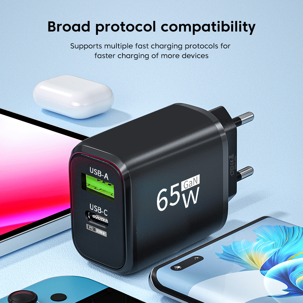 USB Charger 65W GaN Type C Fast Charging PD Power Adapter Quick Charger 3.0 For iPhone 15 Xiaomi POCO Samsung Oneplus