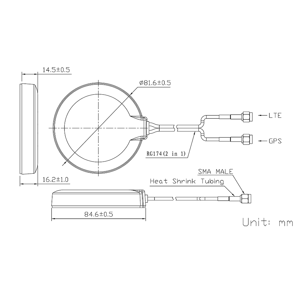 M2M IOT LTE GPS Combo Anten, Mạng 4G LTE GPS GLONASS Ăng Ten Gắn Ngoài