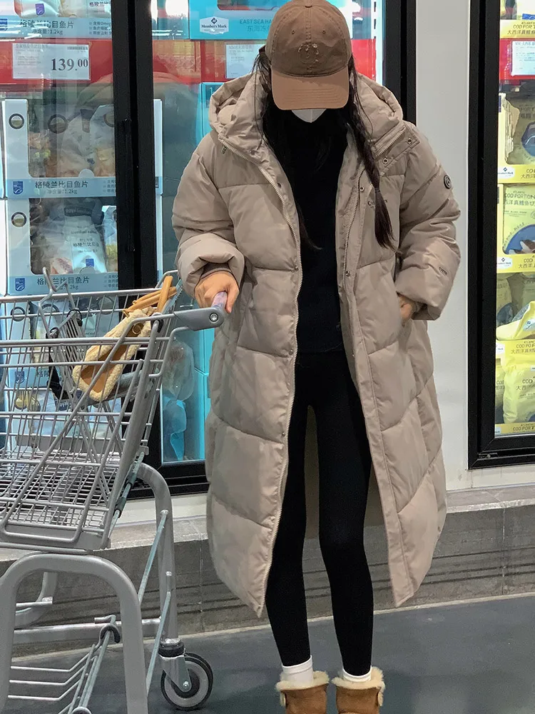 Vielleicht-abrigo largo liso para mujer, parka informal con capucha, chaqueta acolchada con estilo, prendas de vestir exteriores para invierno, novedad