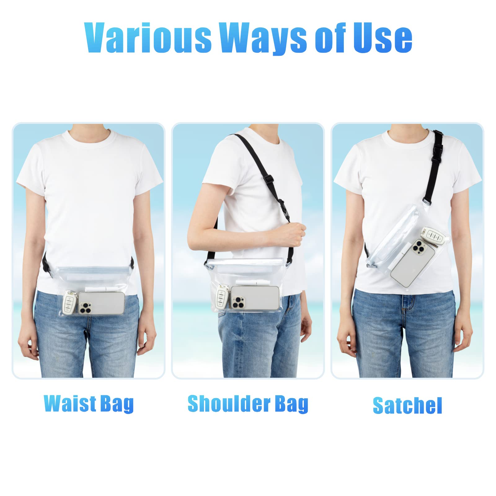 Bolsa impermeable para teléfono con correa de cintura ajustable, bolsa seca para mantener los objetos de valor del teléfono seguro para playa, natación, kayak, canotaje, pesca