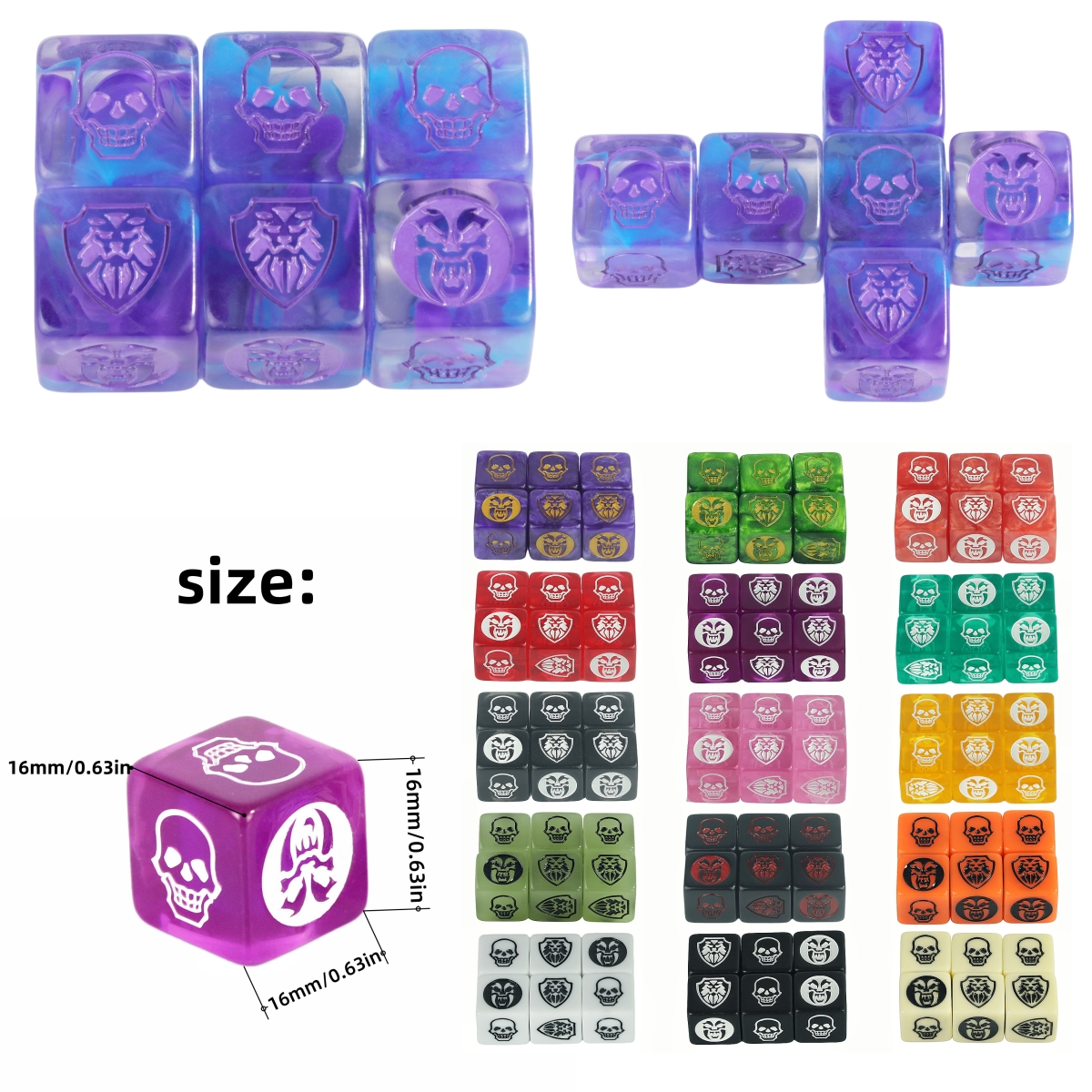 Game Dice 6pcs D6 Dice Opaque Color for Board Game Table Game