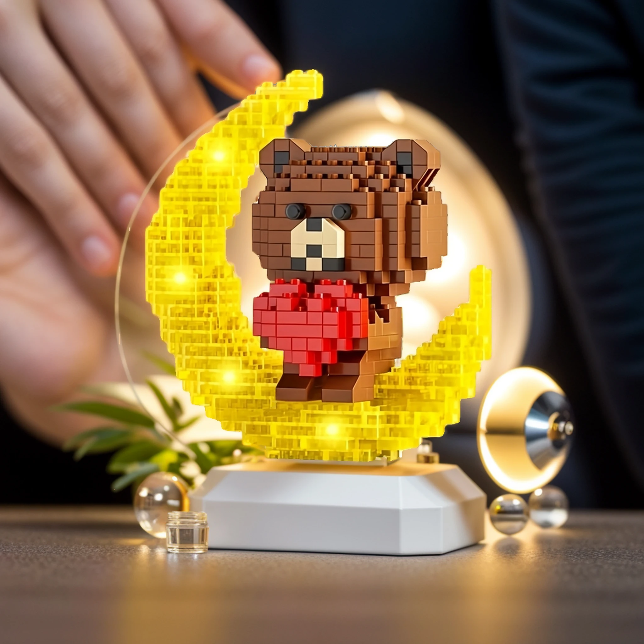 Cute Bear Light-Up Building Blocks - ของขวัญวันเกิดเพื่อการศึกษาที่สมบูรณ์แบบสําหรับเพื่อน (ไม่มีฐาน)