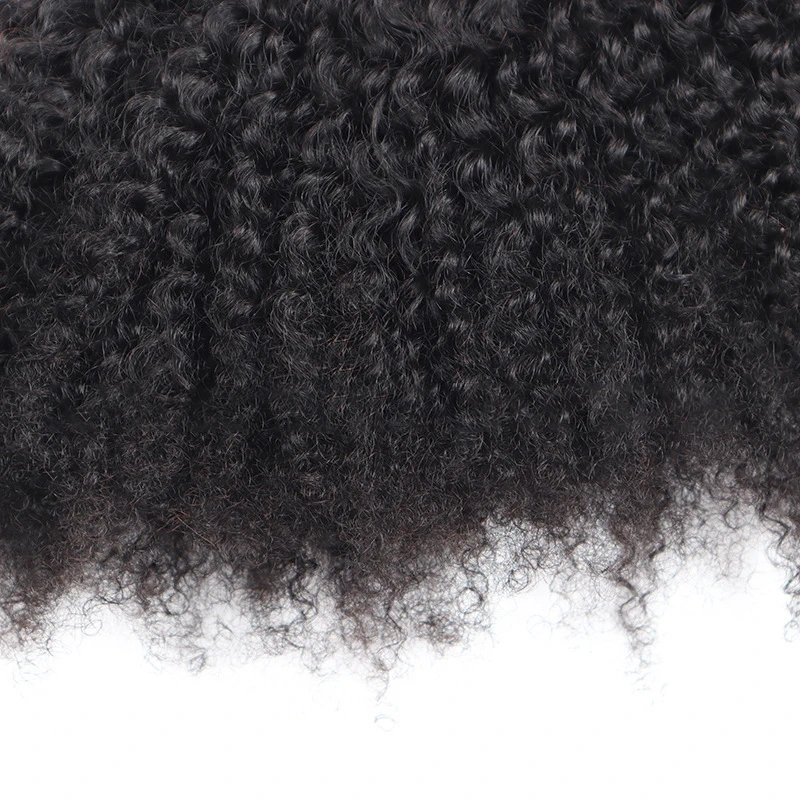 Cabello humano mongol Afro rizado con cierre de encaje 4x4, predesplumado, 150% de densidad, parte de encaje transparente, Color Natural, 10-18 pulgadas