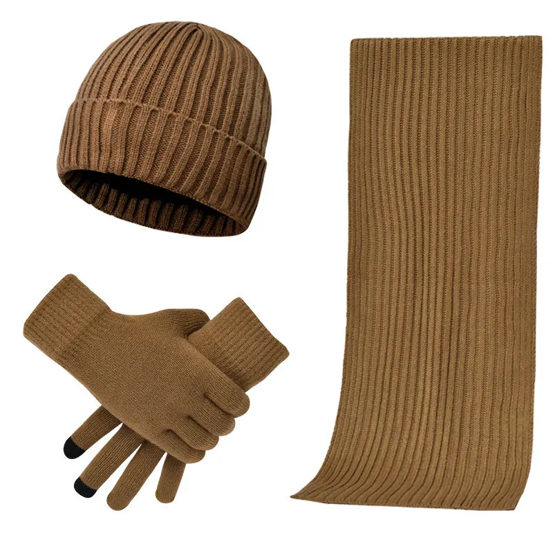 Conjunto de tres piezas de punto grueso y cálido para hombres y mujeres, bufanda, sombrero, guante, tendencia de moda, accesorios de ropa, Universal, otoño, invierno