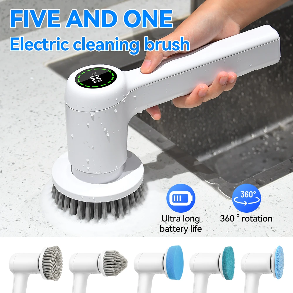 Cepillo de limpieza eléctrica 5 en 1, depurador de limpieza giratorio eléctrico, depurador rotativo eléctrico recargable por USB, electrodomésticos